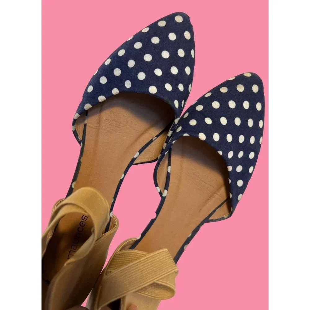Maurices Penny Women Size 7  Navy Polka Dot Ballet Flat - Picture 11 of 12